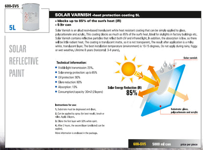 SOLAR VARNISH - Laque protection solaire 5L pour polycarbonate
